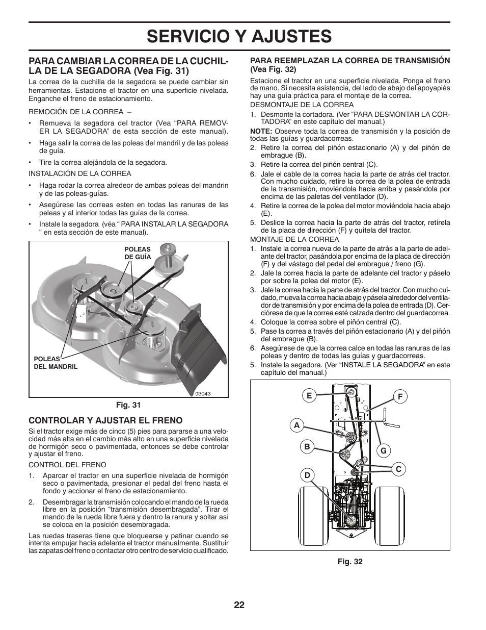 Servicio y ajustes | Poulan Pro PB18VA46 LAWN TRACTOR User Manual | Page 52 / 60