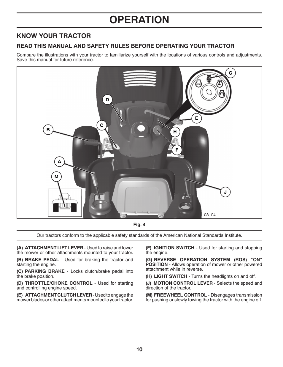 Operation, Know your tractor | Poulan Pro PB195A46LT LAWN TRACTOR User Manual | Page 10 / 60