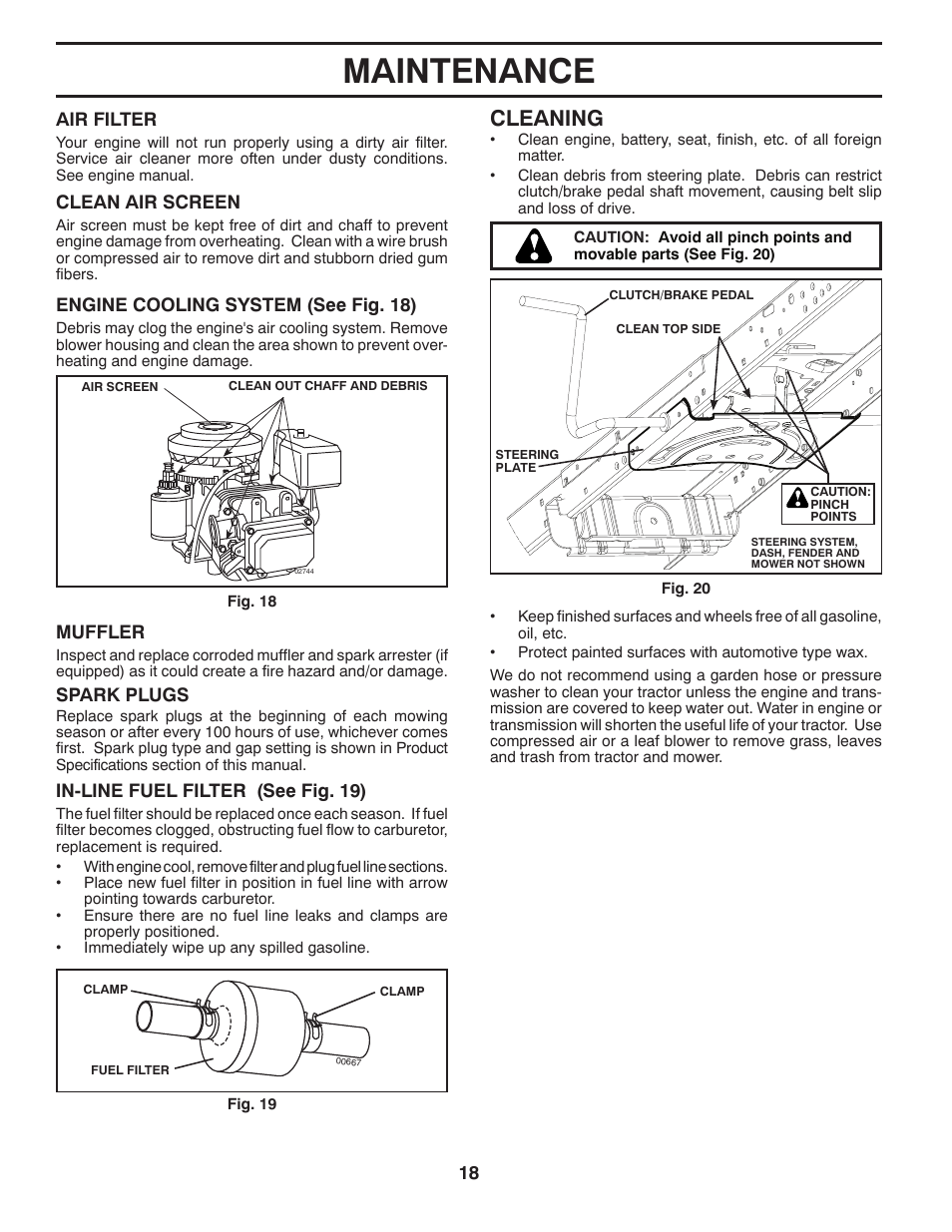 Maintenance, Cleaning | Poulan Pro PB195A46LT LAWN TRACTOR User Manual | Page 18 / 60