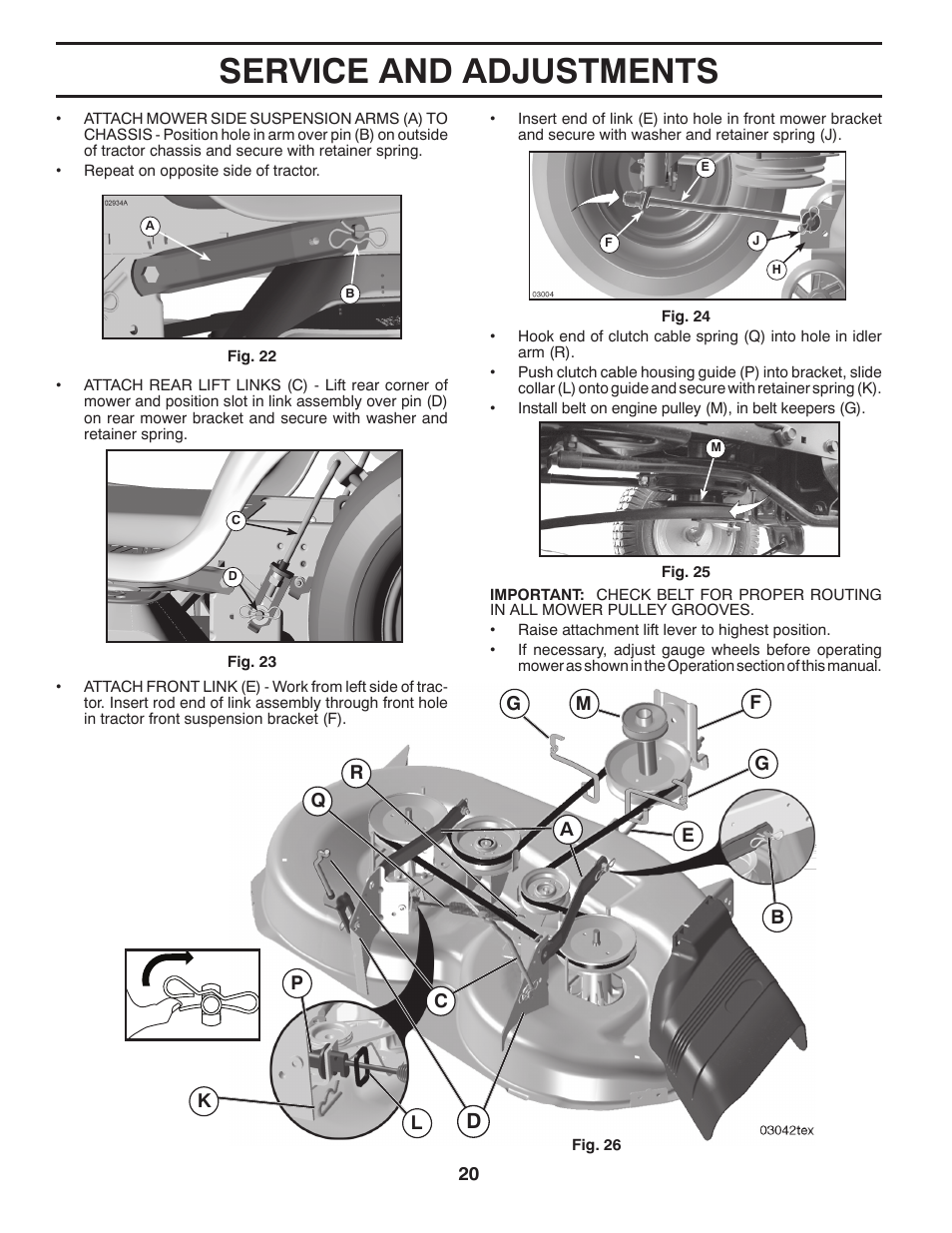 Service and adjustments | Poulan Pro PB195A46LT LAWN TRACTOR User Manual | Page 20 / 60