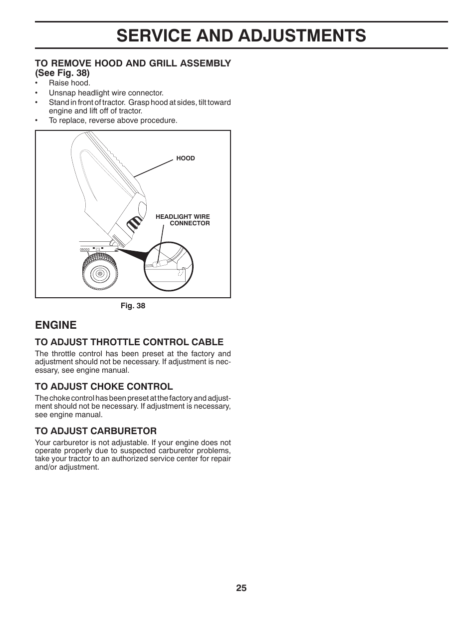 Service and adjustments, Engine | Poulan Pro PB195A46LT LAWN TRACTOR User Manual | Page 25 / 60