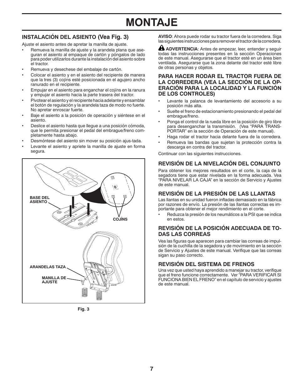 Montaje, Vea fig. 3) | Poulan Pro PB195A46LT LAWN TRACTOR User Manual | Page 37 / 60