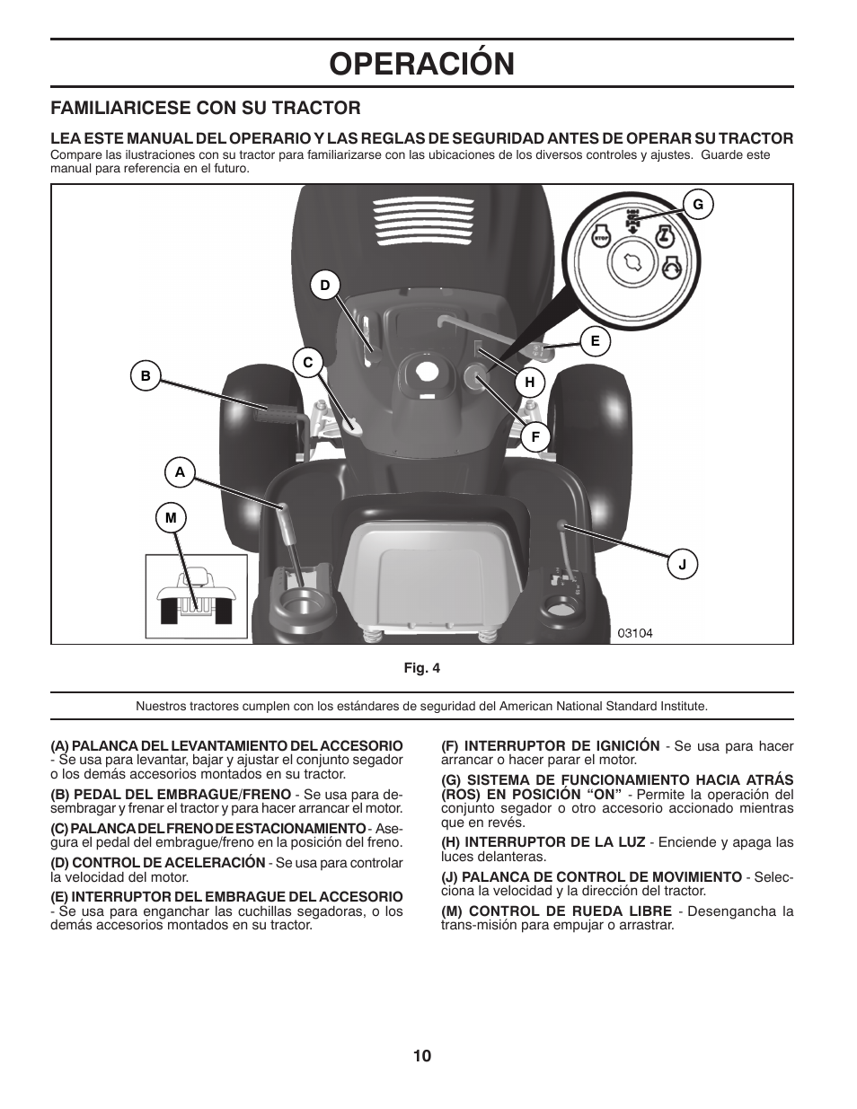 Operación, Familiaricese con su tractor | Poulan Pro PB195A46LT LAWN TRACTOR User Manual | Page 40 / 60