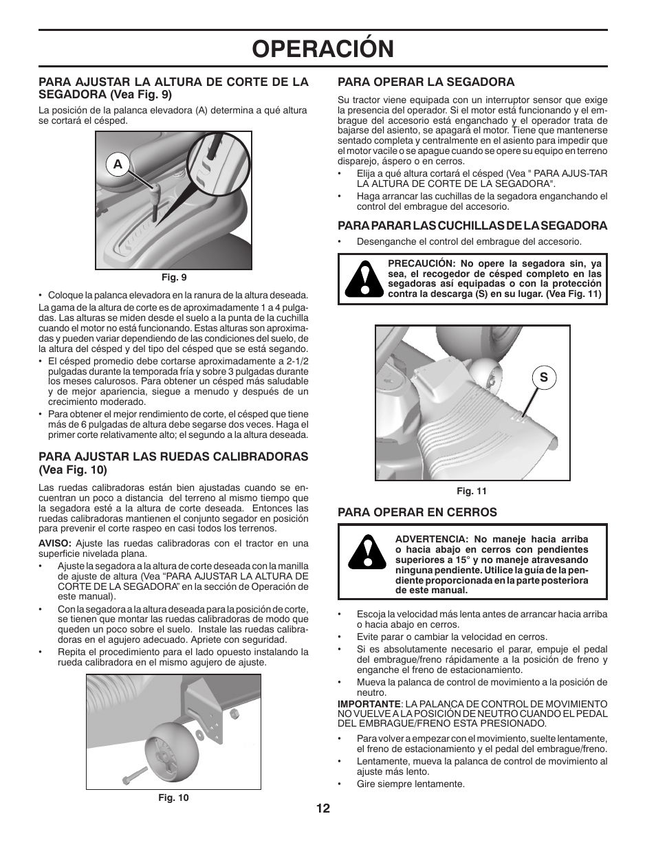 Operación | Poulan Pro PB195A46LT LAWN TRACTOR User Manual | Page 42 / 60