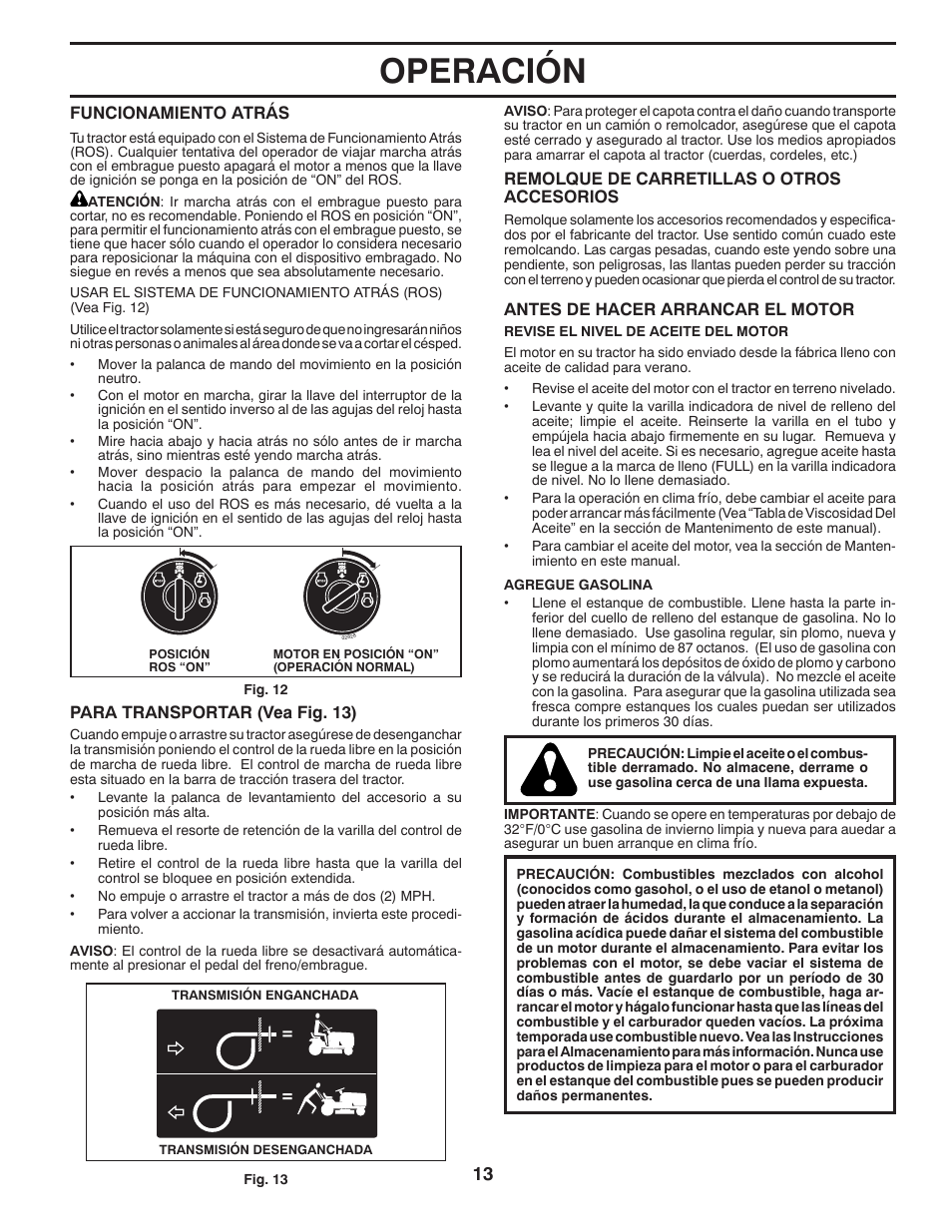 Operación | Poulan Pro PB195A46LT LAWN TRACTOR User Manual | Page 43 / 60