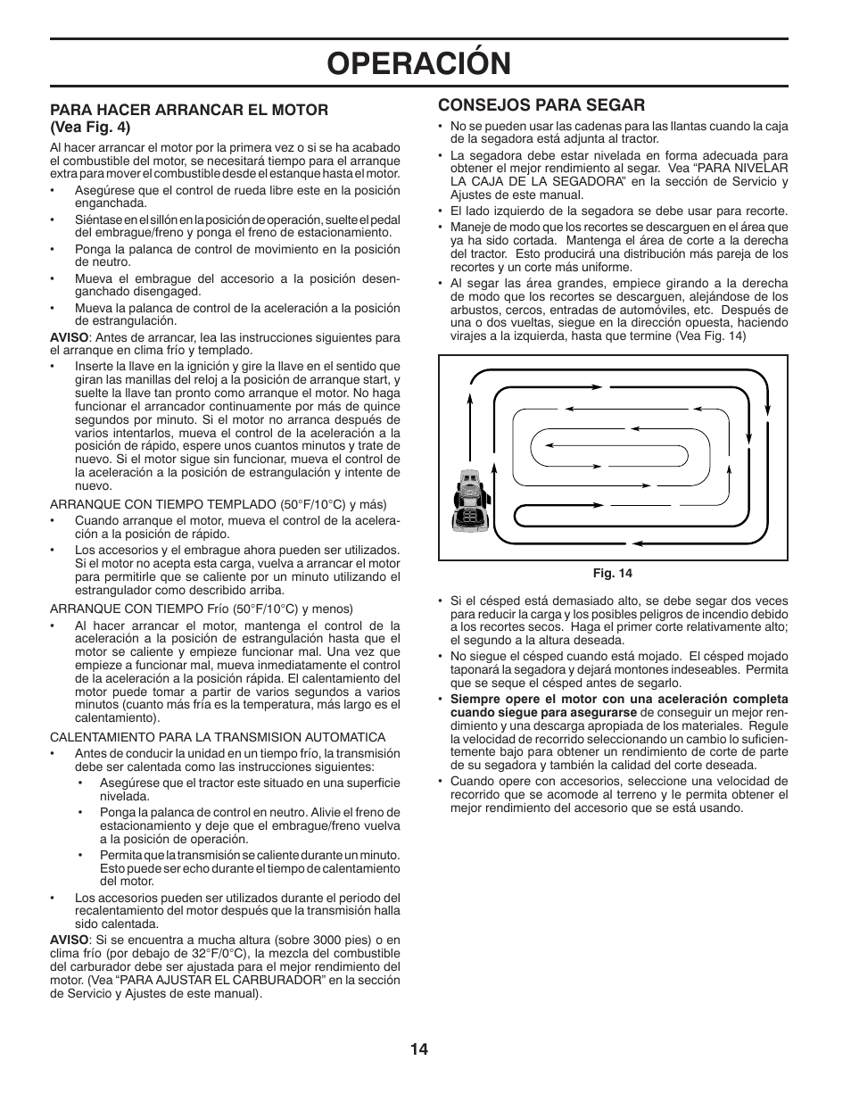 Operación, Consejos para segar | Poulan Pro PB195A46LT LAWN TRACTOR User Manual | Page 44 / 60