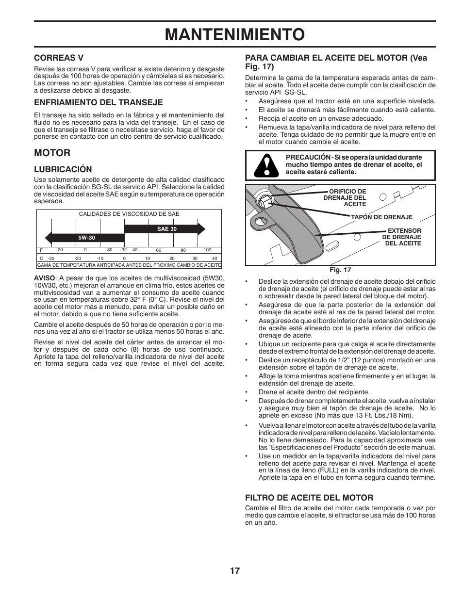 Mantenimiento, Motor | Poulan Pro PB195A46LT LAWN TRACTOR User Manual | Page 47 / 60