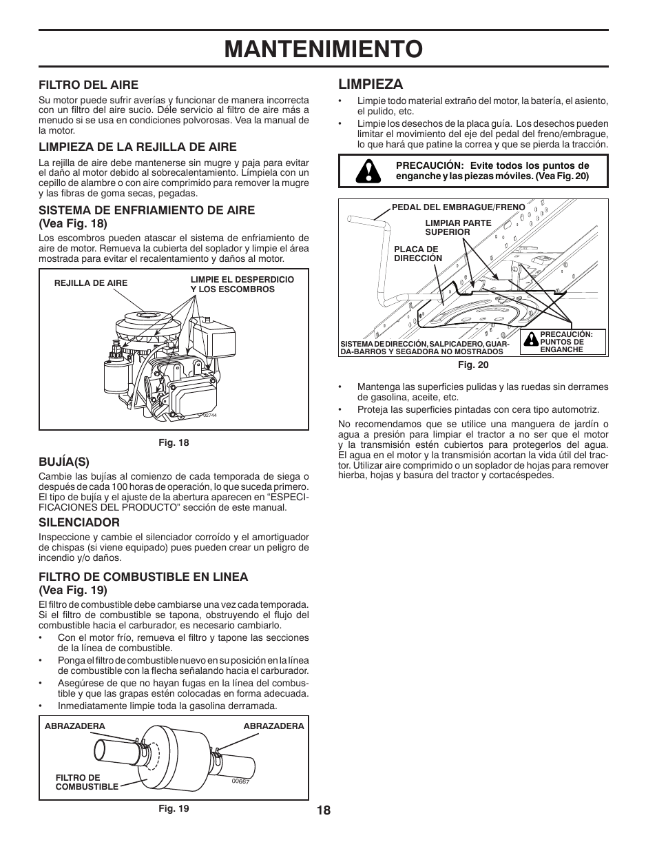 Mantenimiento, Limpieza | Poulan Pro PB195A46LT LAWN TRACTOR User Manual | Page 48 / 60