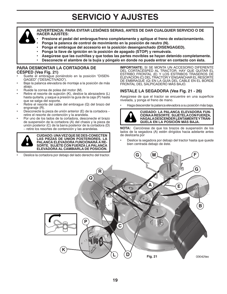 Servicio y ajustes | Poulan Pro PB195A46LT LAWN TRACTOR User Manual | Page 49 / 60