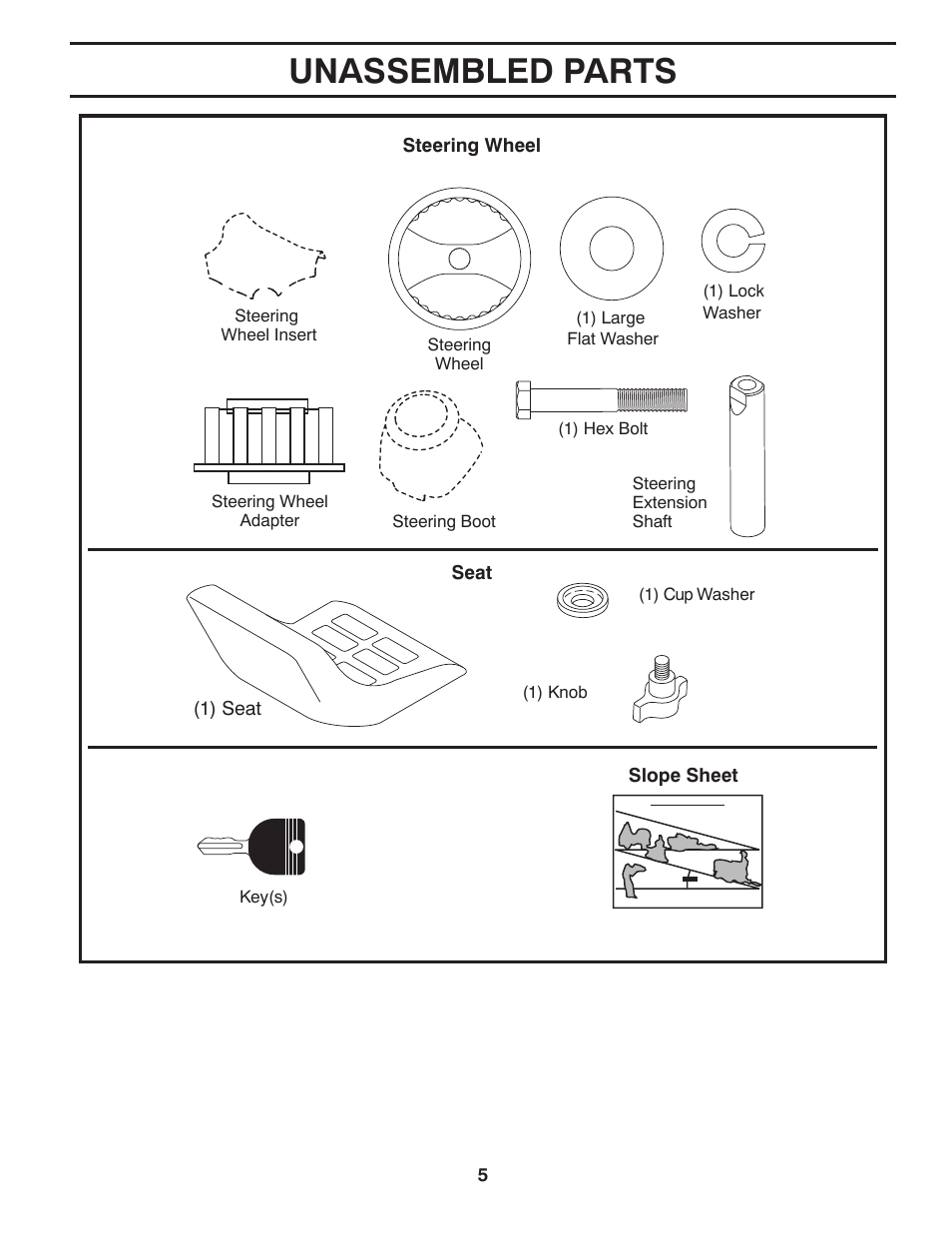 Unassembled parts | Poulan Pro PB195A46LT LAWN TRACTOR User Manual | Page 5 / 60