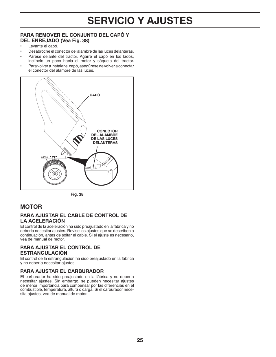 Servicio y ajustes, Motor | Poulan Pro PB195A46LT LAWN TRACTOR User Manual | Page 55 / 60