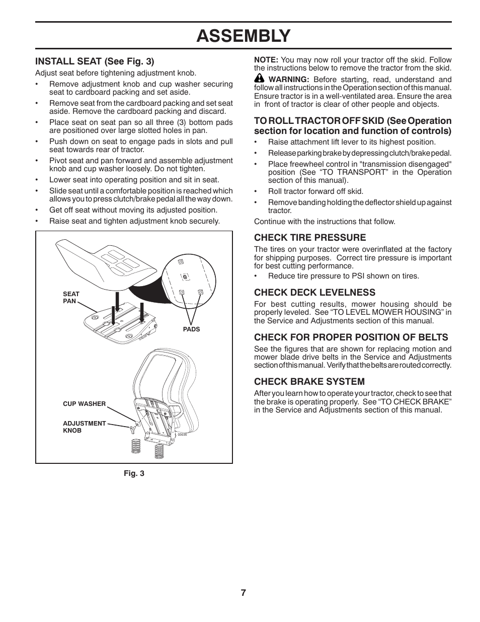 Assembly | Poulan Pro PB195A46LT LAWN TRACTOR User Manual | Page 7 / 60