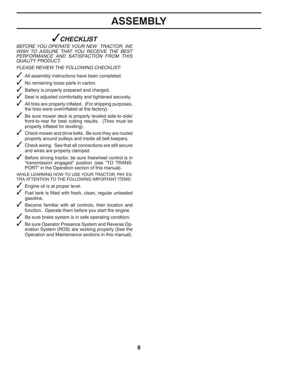 Assembly | Poulan Pro PB195A46LT LAWN TRACTOR User Manual | Page 8 / 60