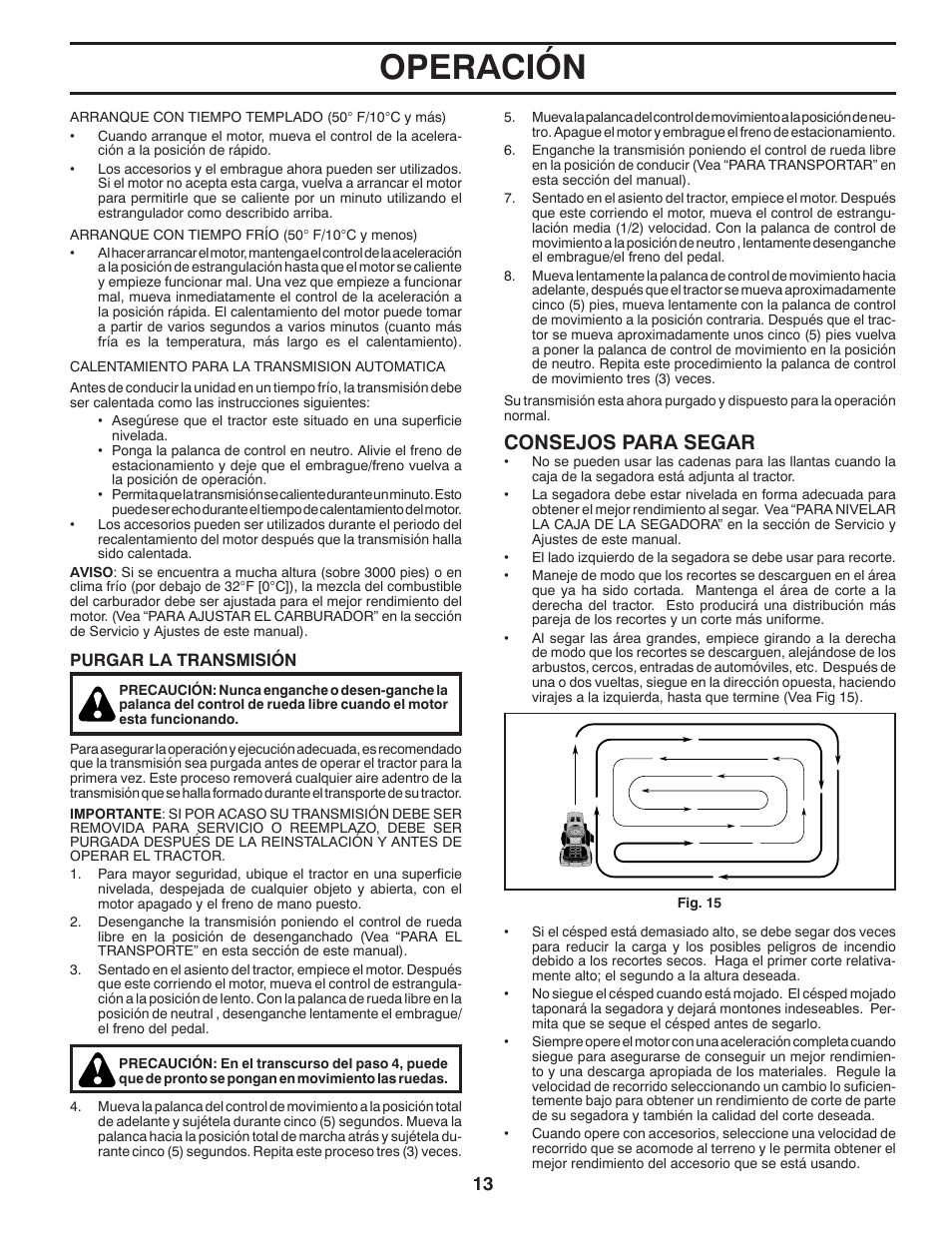 Operación, Consejos para segar | Poulan Pro PB20H42LT LAWN TRACTOR User Manual | Page 41 / 56