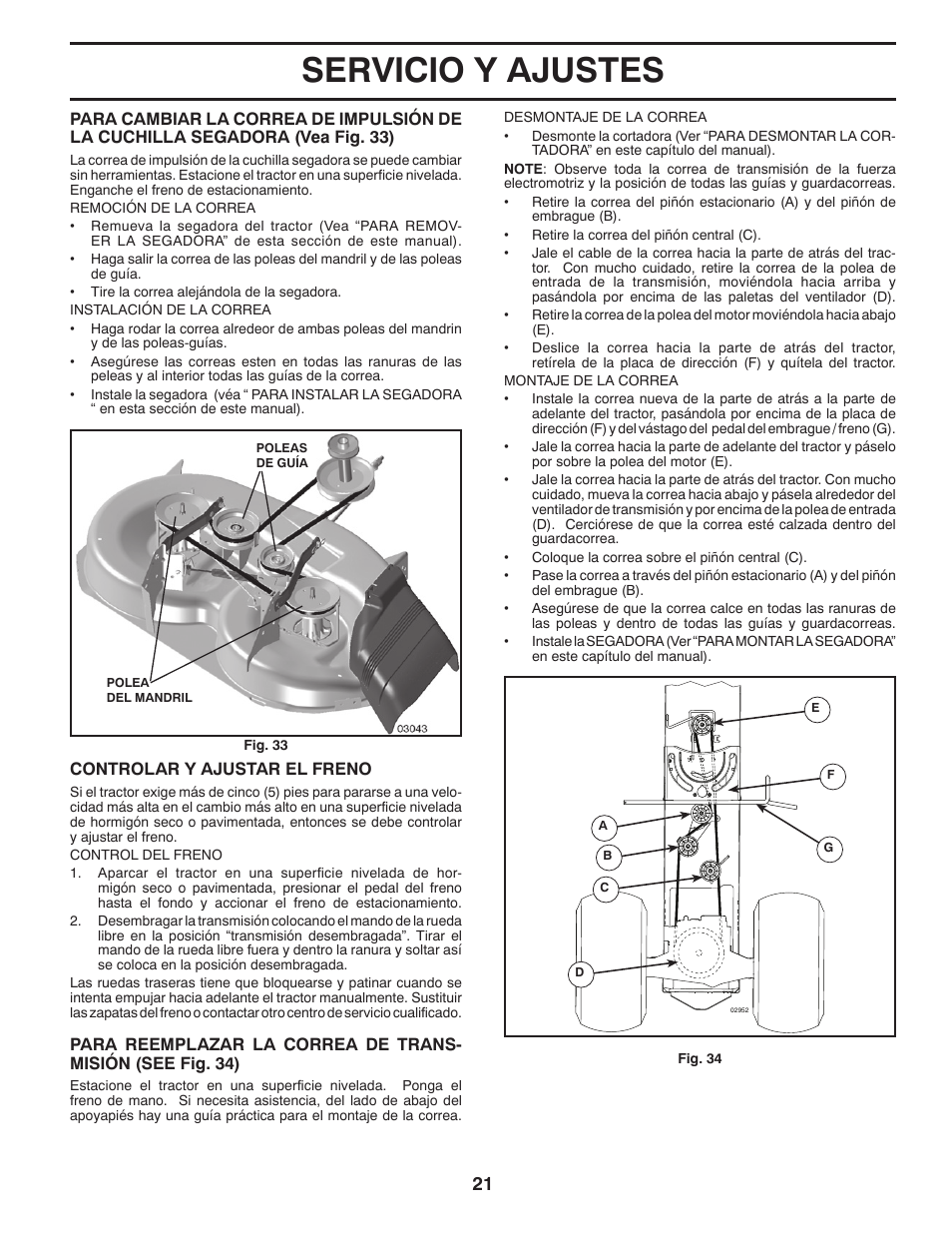 Servicio y ajustes | Poulan Pro PB20H42LT LAWN TRACTOR User Manual | Page 49 / 56