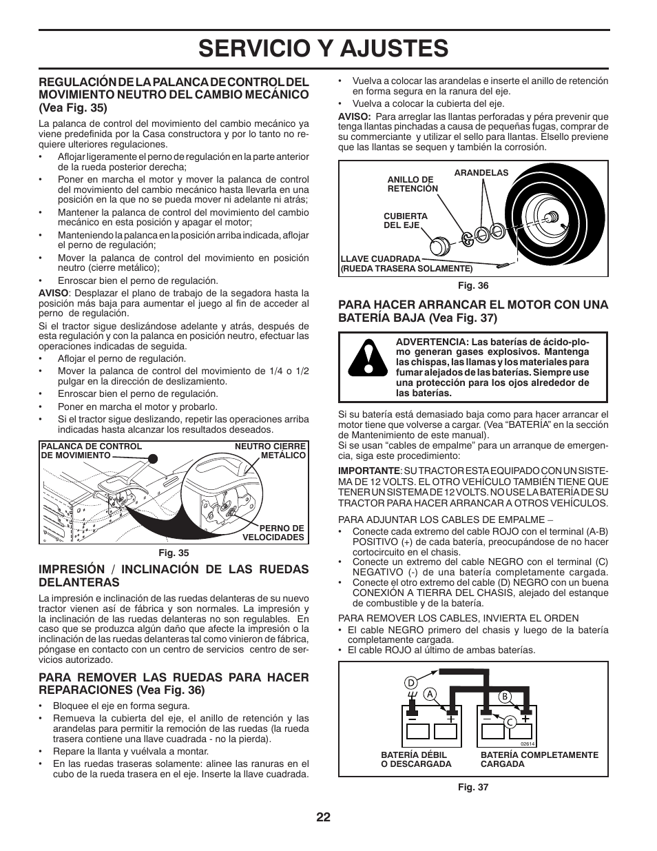 Servicio y ajustes | Poulan Pro PB20H42LT LAWN TRACTOR User Manual | Page 50 / 56
