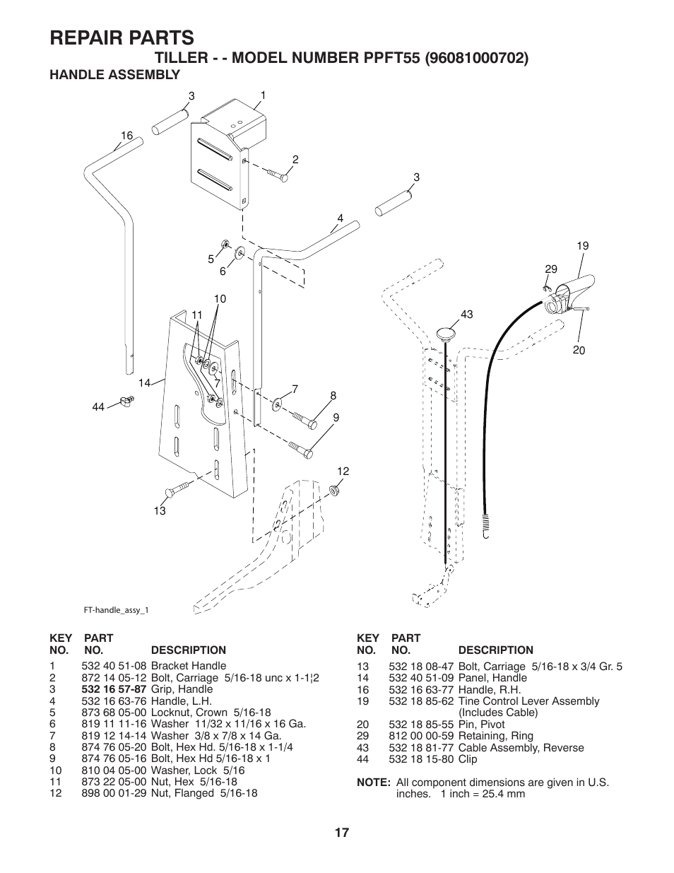 Repair parts | Poulan Pro PPFT55 FRONT TINE TILLER User Manual | Page 17 / 24