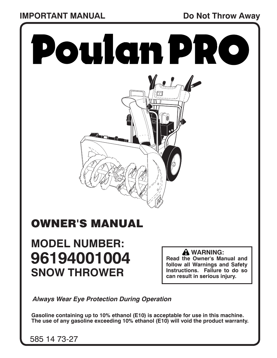 Poulan Pro 96194001004 SNOW THROWER User Manual | 40 pages