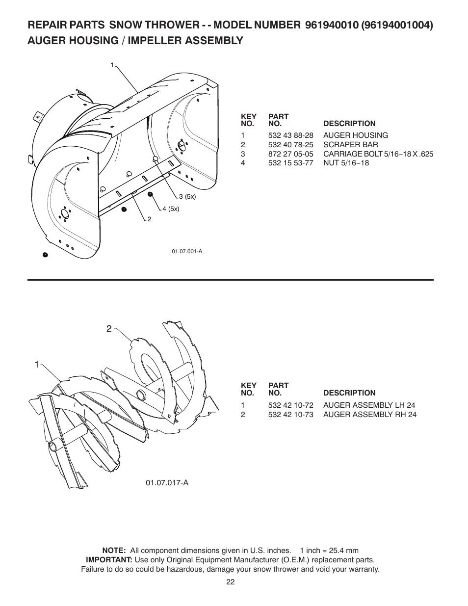 Poulan Pro 96194001004 SNOW THROWER User Manual | Page 22 / 40