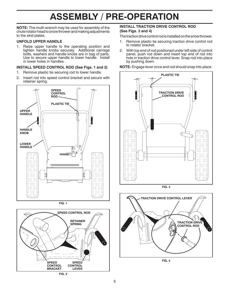 Assembly / pre-operation | Poulan Pro 96194001004 SNOW THROWER User Manual | Page 5 / 40