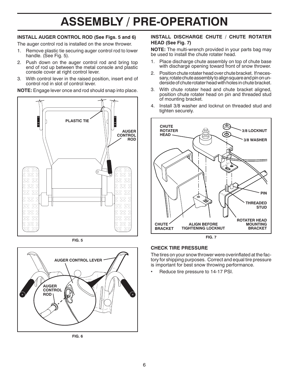 Assembly / pre-operation | Poulan Pro 96194001004 SNOW THROWER User Manual | Page 6 / 40