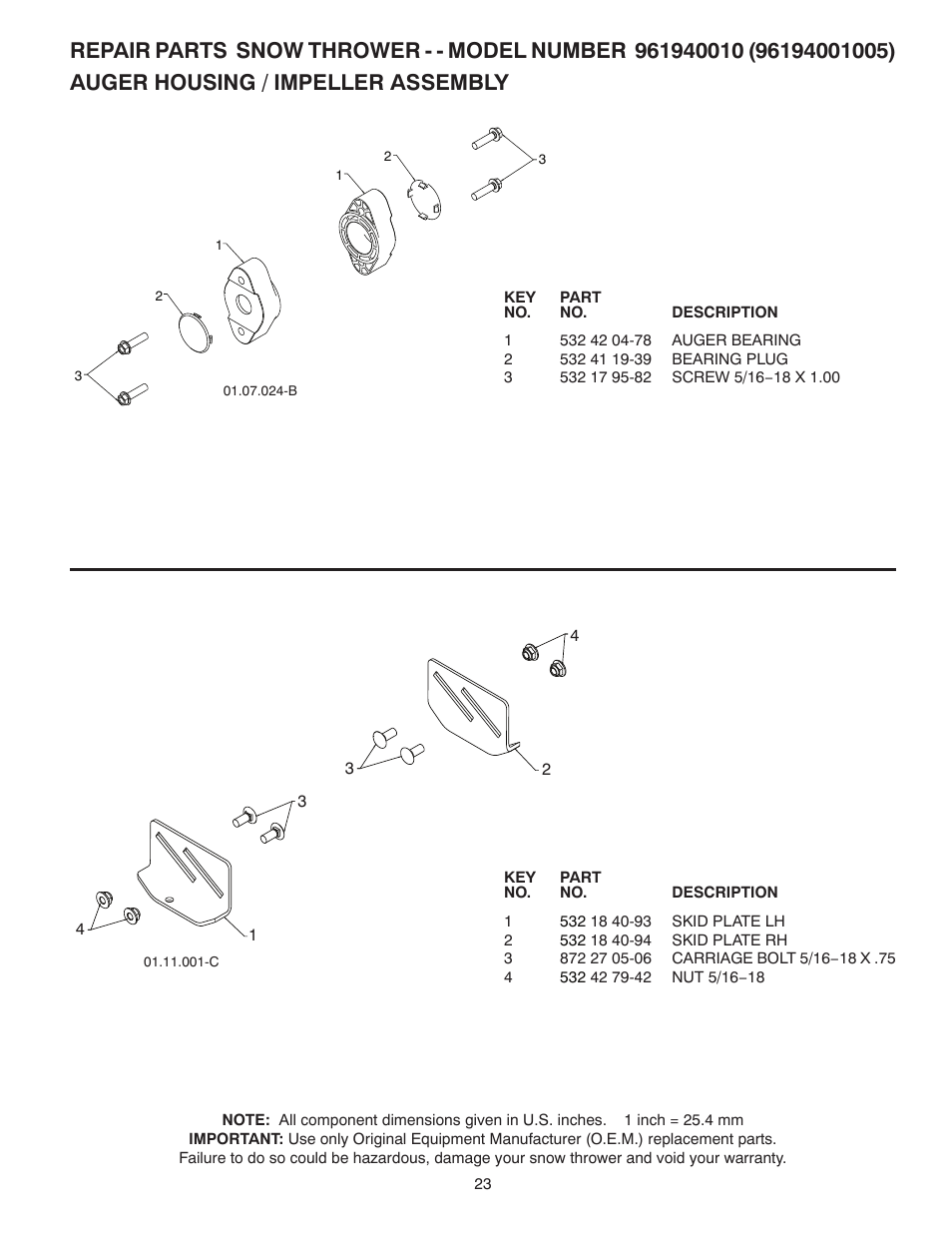 Poulan Pro 96194001005 SNOW THROWER User Manual | Page 23 / 40