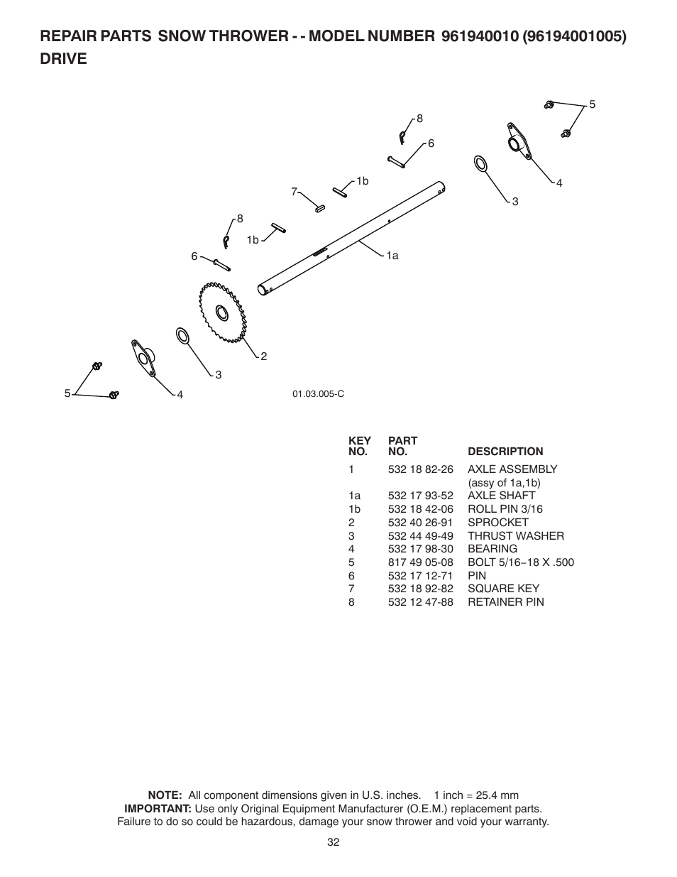 Poulan Pro 96194001005 SNOW THROWER User Manual | Page 32 / 40