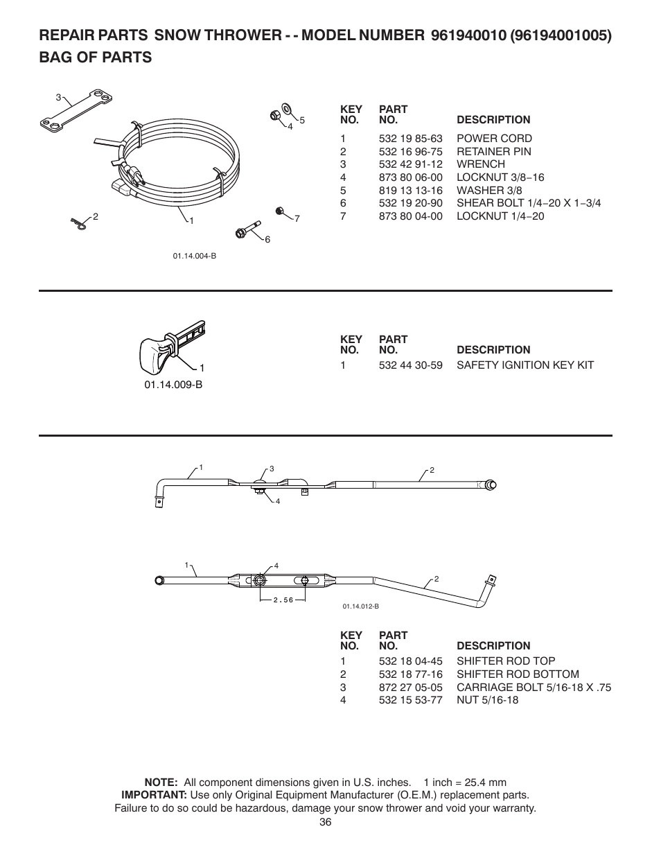 Poulan Pro 96194001005 SNOW THROWER User Manual | Page 36 / 40