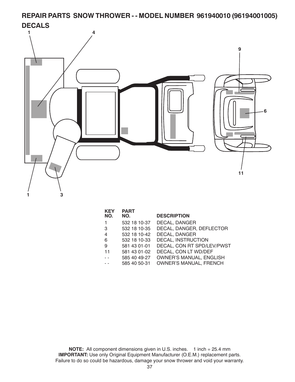 Poulan Pro 96194001005 SNOW THROWER User Manual | Page 37 / 40