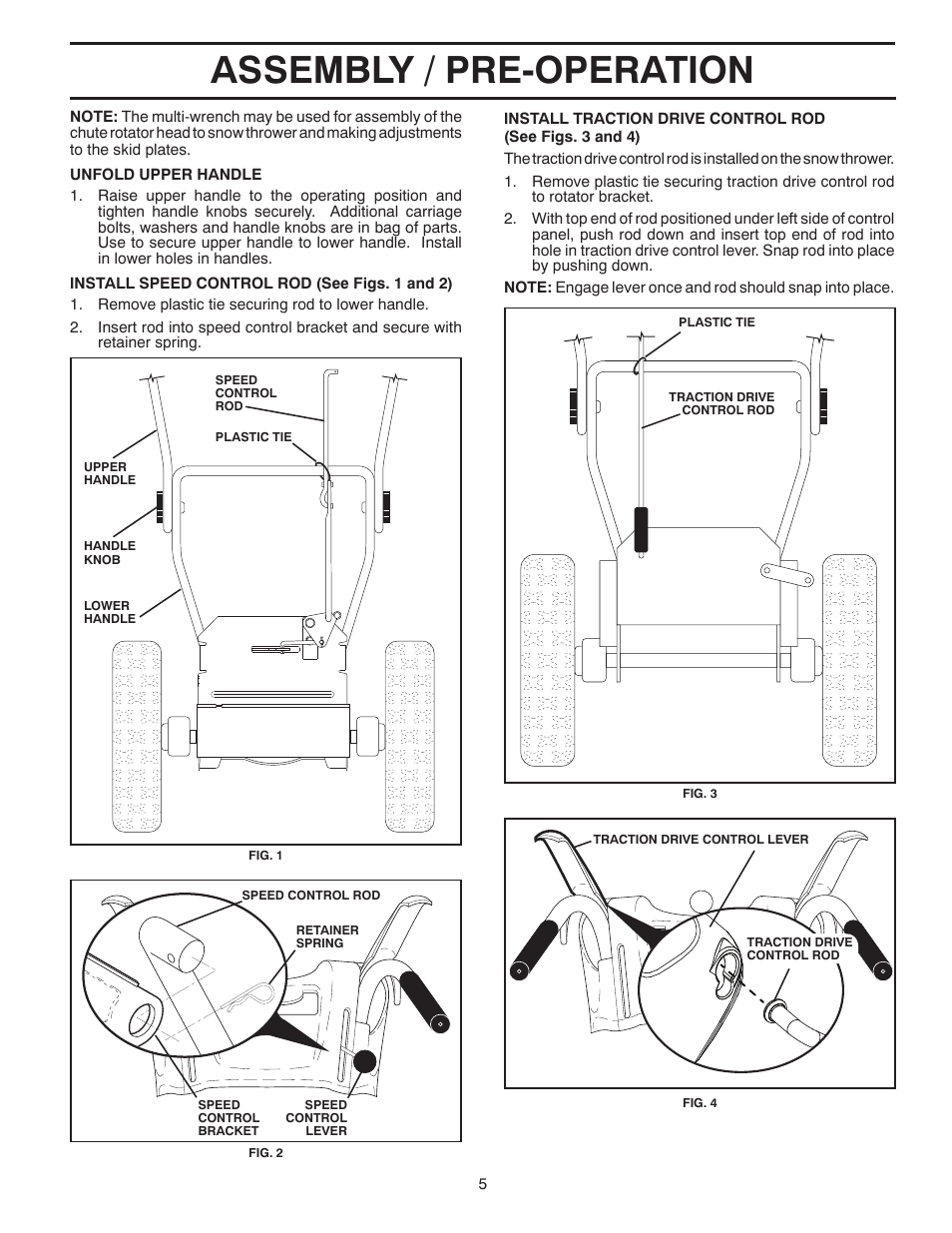 Assembly / pre-operation | Poulan Pro 96194001005 SNOW THROWER User Manual | Page 5 / 40