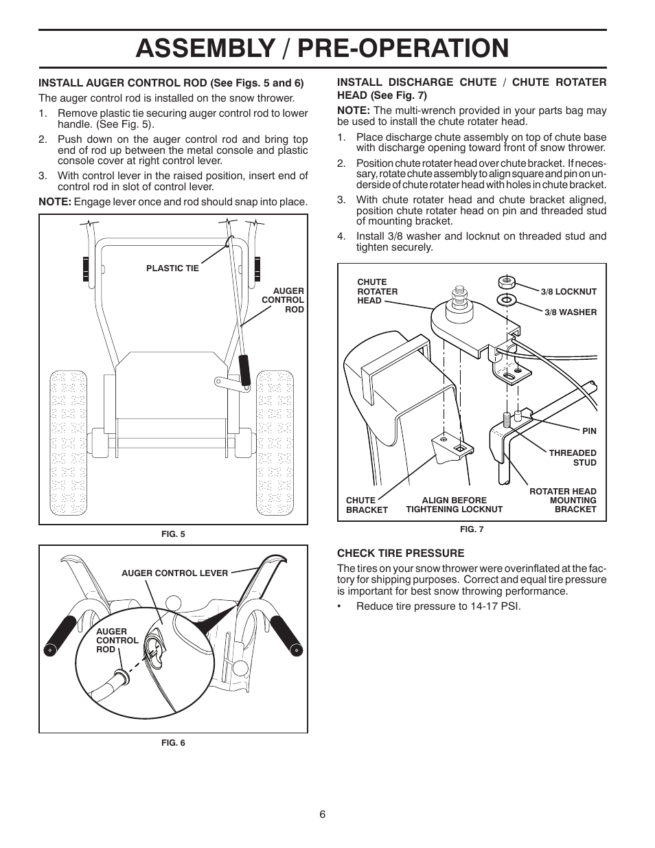 Assembly / pre-operation | Poulan Pro 96194001005 SNOW THROWER User Manual | Page 6 / 40