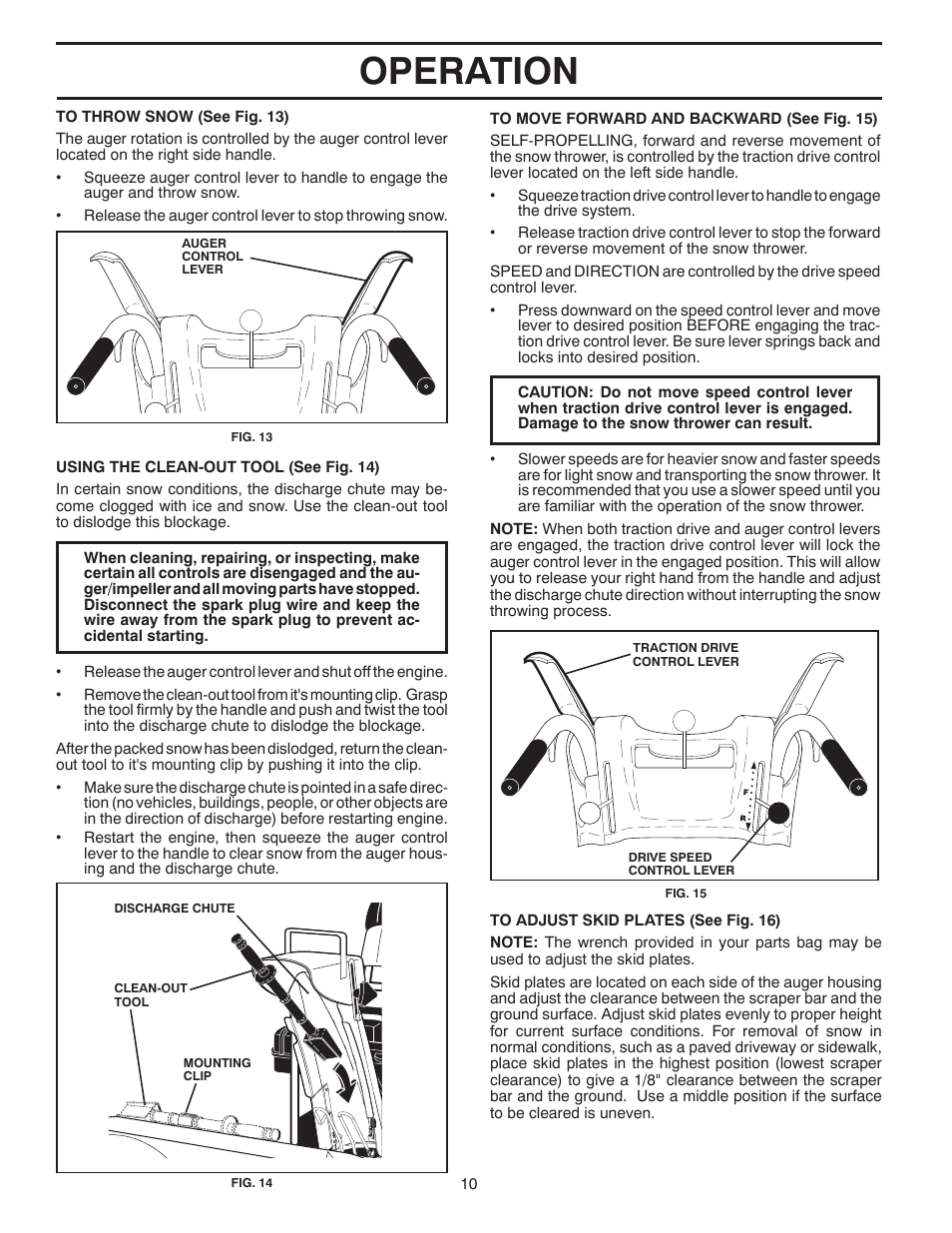 Operation | Poulan Pro 961980056 SNOW THROWER User Manual | Page 10 / 44