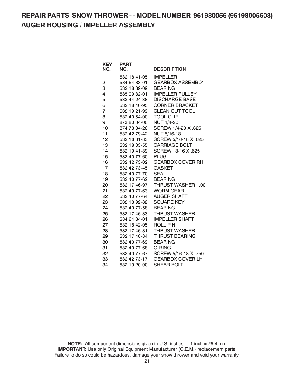 Poulan Pro 961980056 SNOW THROWER User Manual | Page 21 / 44