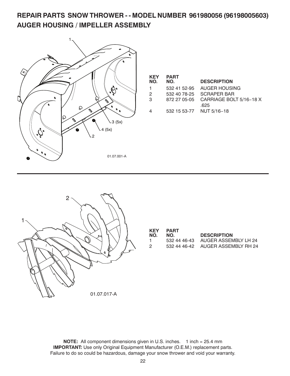 Poulan Pro 961980056 SNOW THROWER User Manual | Page 22 / 44