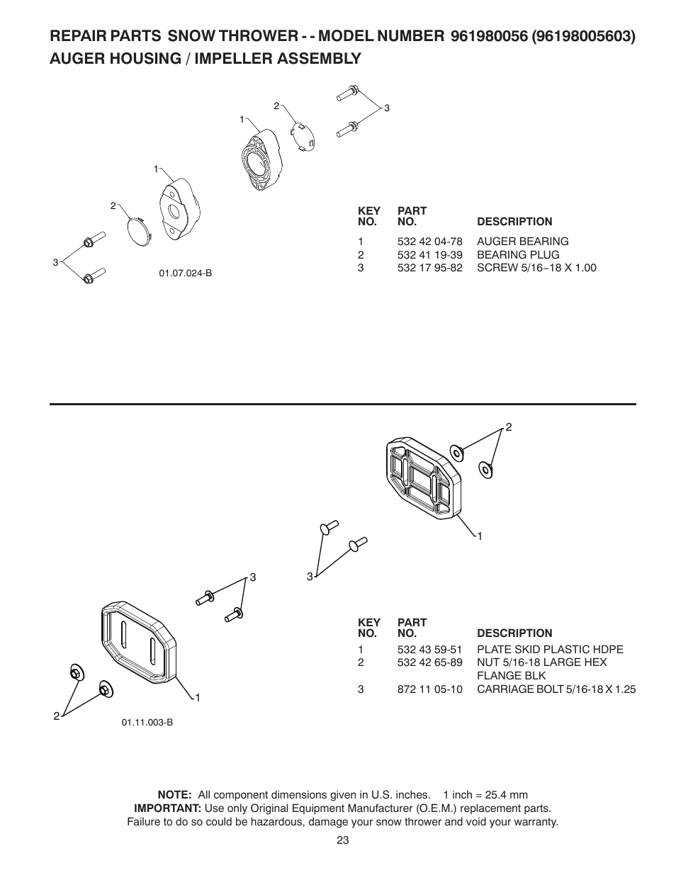 Poulan Pro 961980056 SNOW THROWER User Manual | Page 23 / 44