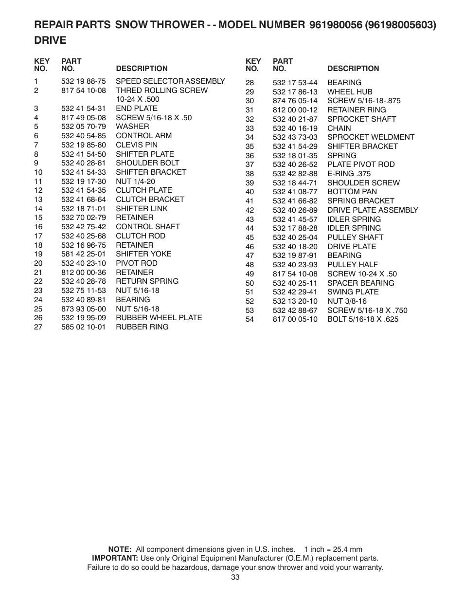 Poulan Pro 961980056 SNOW THROWER User Manual | Page 33 / 44