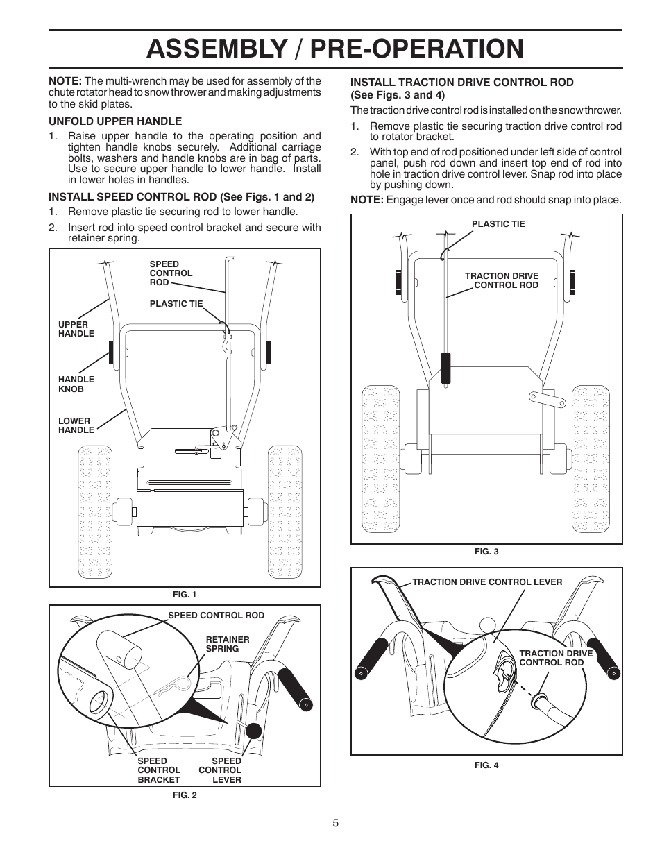 Assembly / pre-operation | Poulan Pro 961980056 SNOW THROWER User Manual | Page 5 / 44