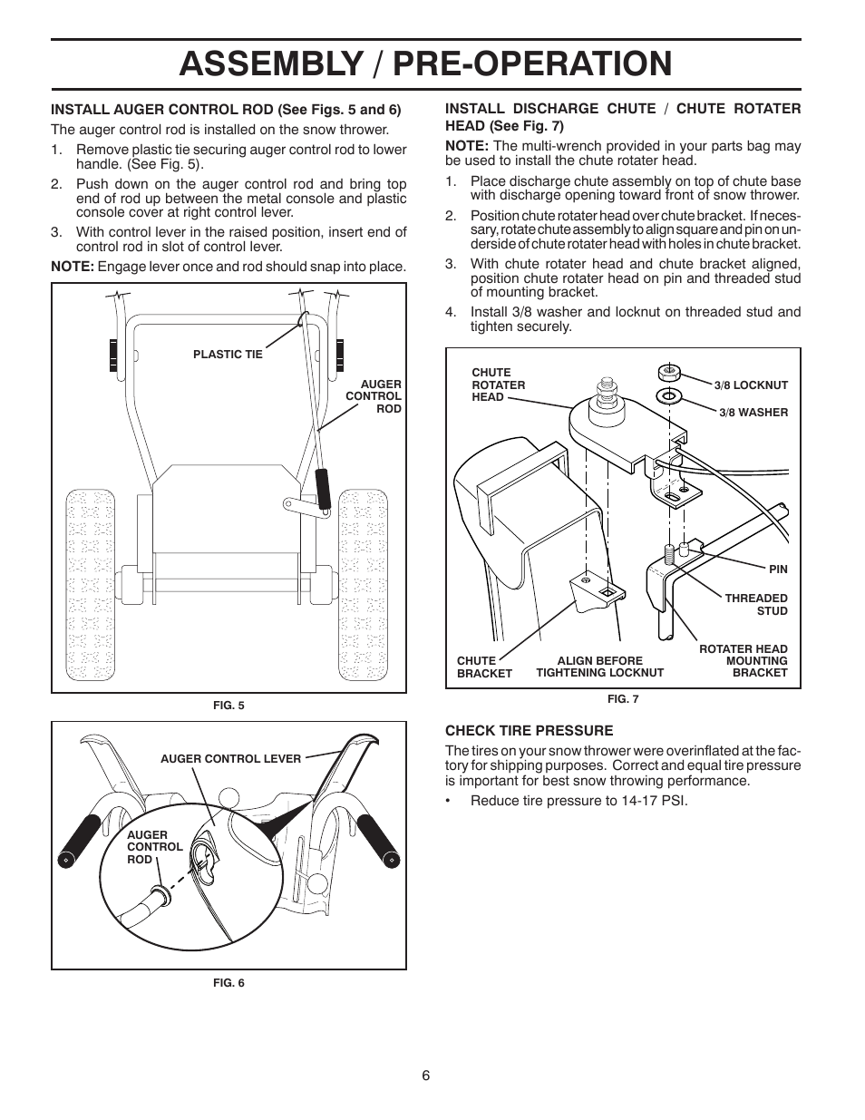 Assembly / pre-operation | Poulan Pro 961980056 SNOW THROWER User Manual | Page 6 / 44