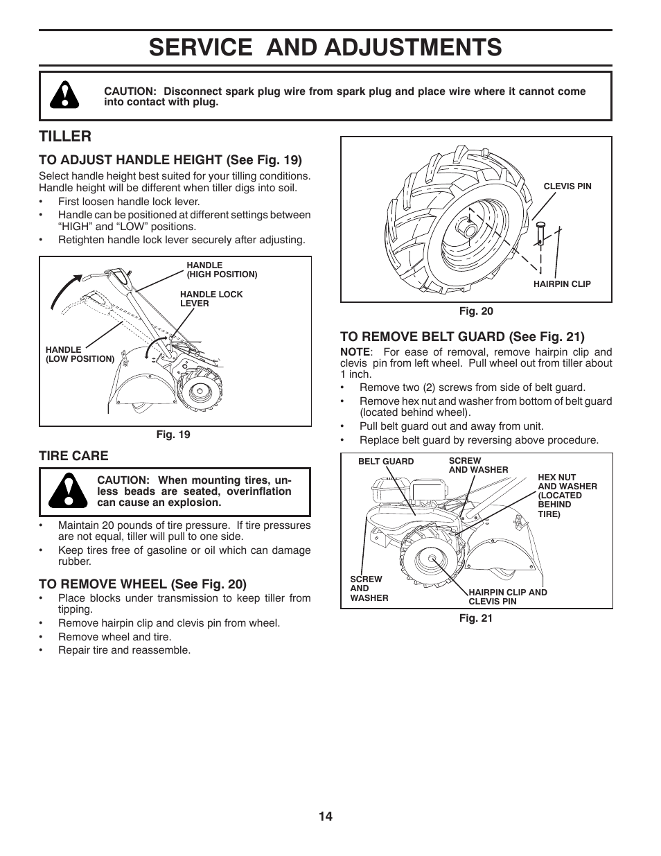 Service and adjustments, Tiller | Poulan Pro RT900 REAR TINE TILLER User Manual | Page 14 / 20