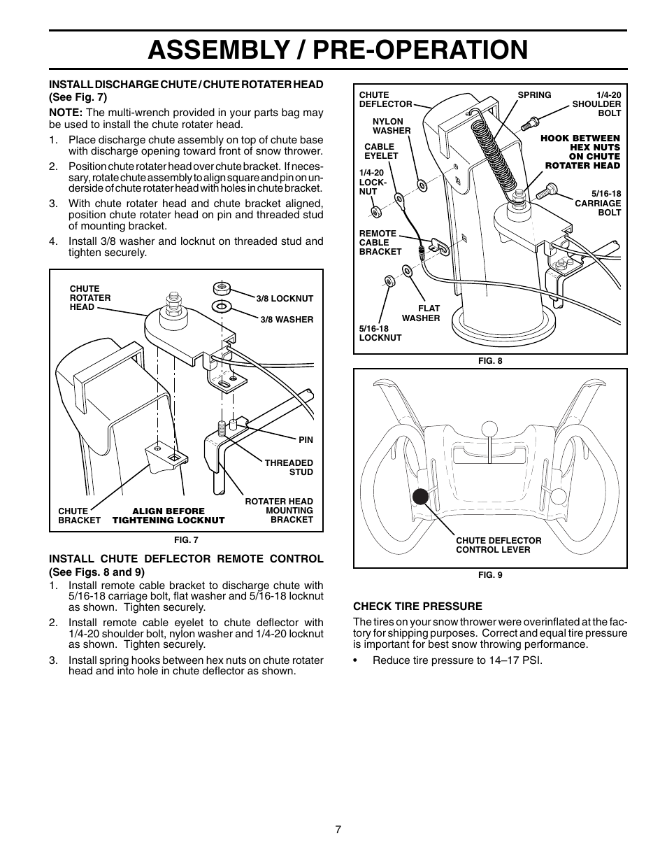 Assembly / pre-operation | Poulan Pro PP10530ES SNOW THROWER User Manual | Page 7 / 20