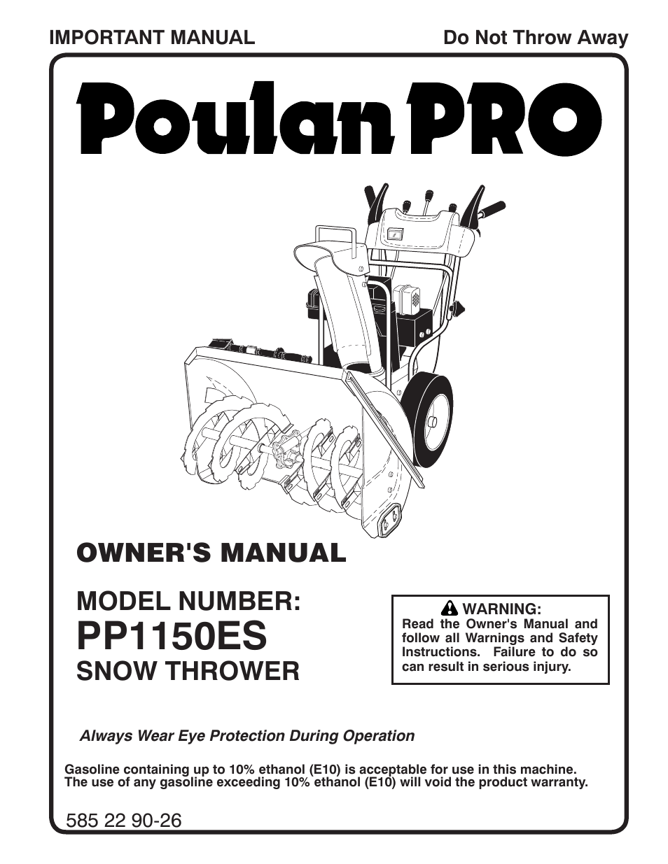 Poulan Pro PP1150ES SNOW THROWER User Manual | 40 pages