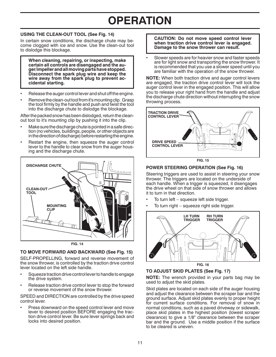 Operation | Poulan Pro PP1150ES SNOW THROWER User Manual | Page 11 / 40