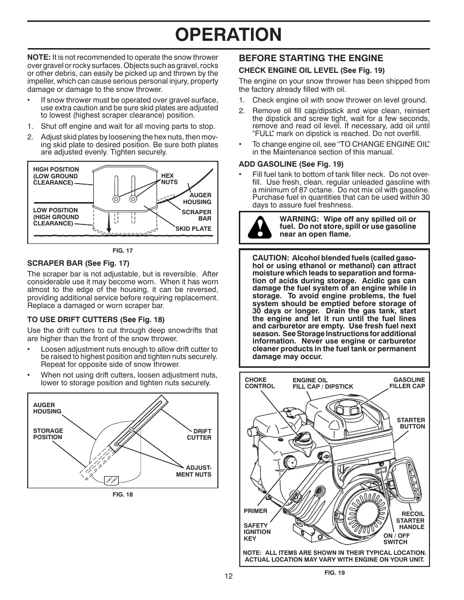 Operation, Before starting the engine | Poulan Pro PP1150ES SNOW THROWER User Manual | Page 12 / 40