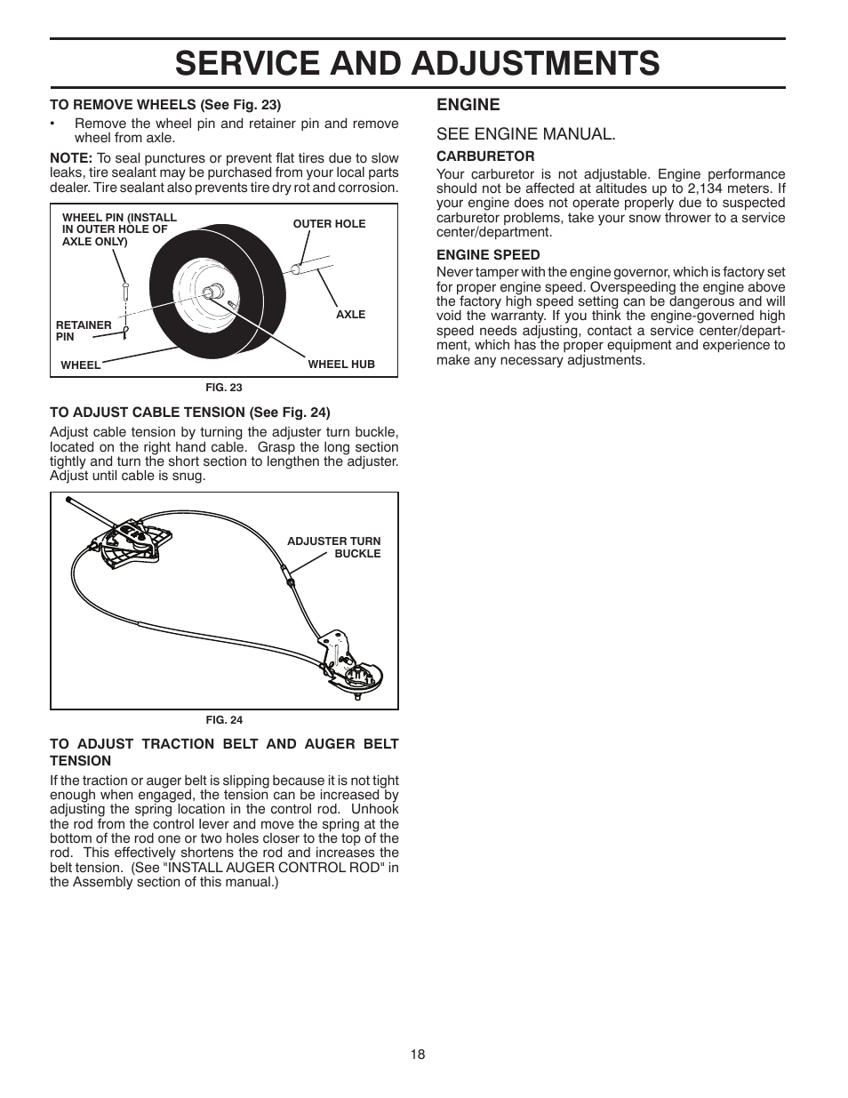 Service and adjustments | Poulan Pro PP1150ES SNOW THROWER User Manual | Page 18 / 40