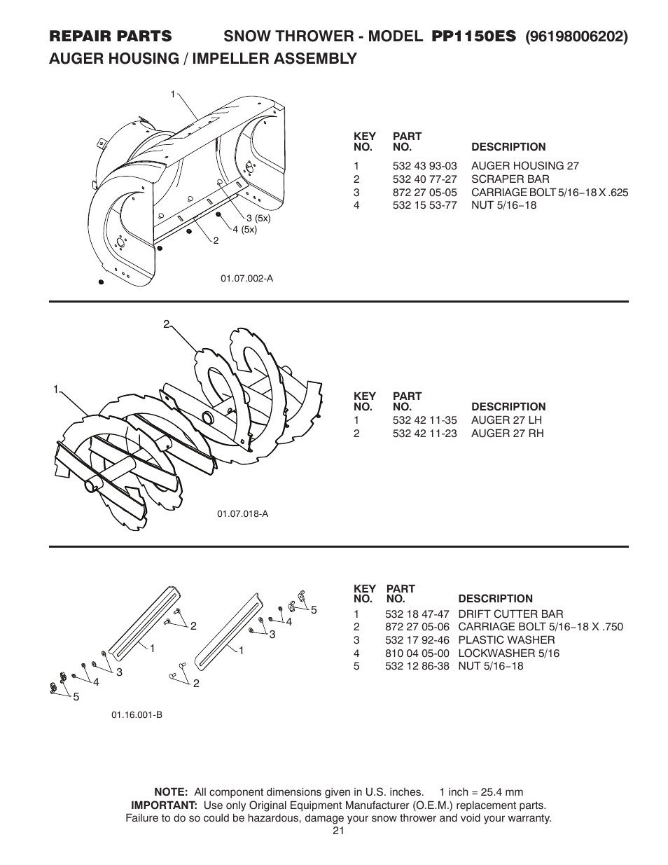 Poulan Pro PP1150ES SNOW THROWER User Manual | Page 21 / 40