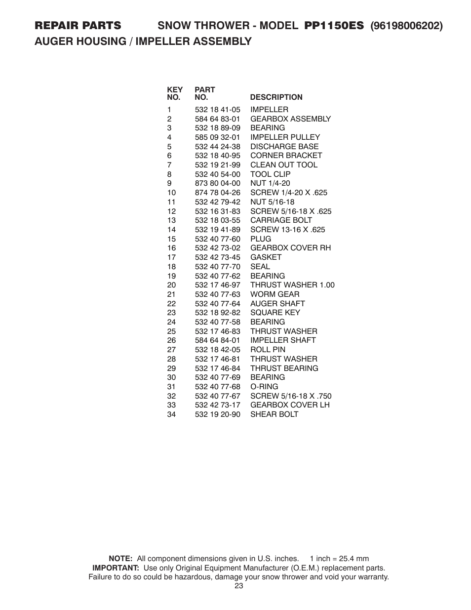 Poulan Pro PP1150ES SNOW THROWER User Manual | Page 23 / 40