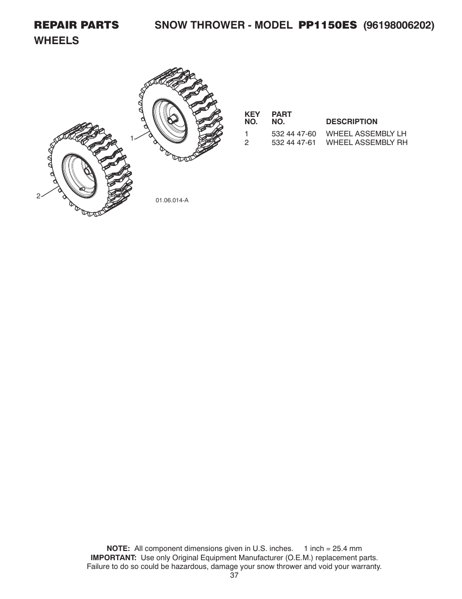 Poulan Pro PP1150ES SNOW THROWER User Manual | Page 37 / 40