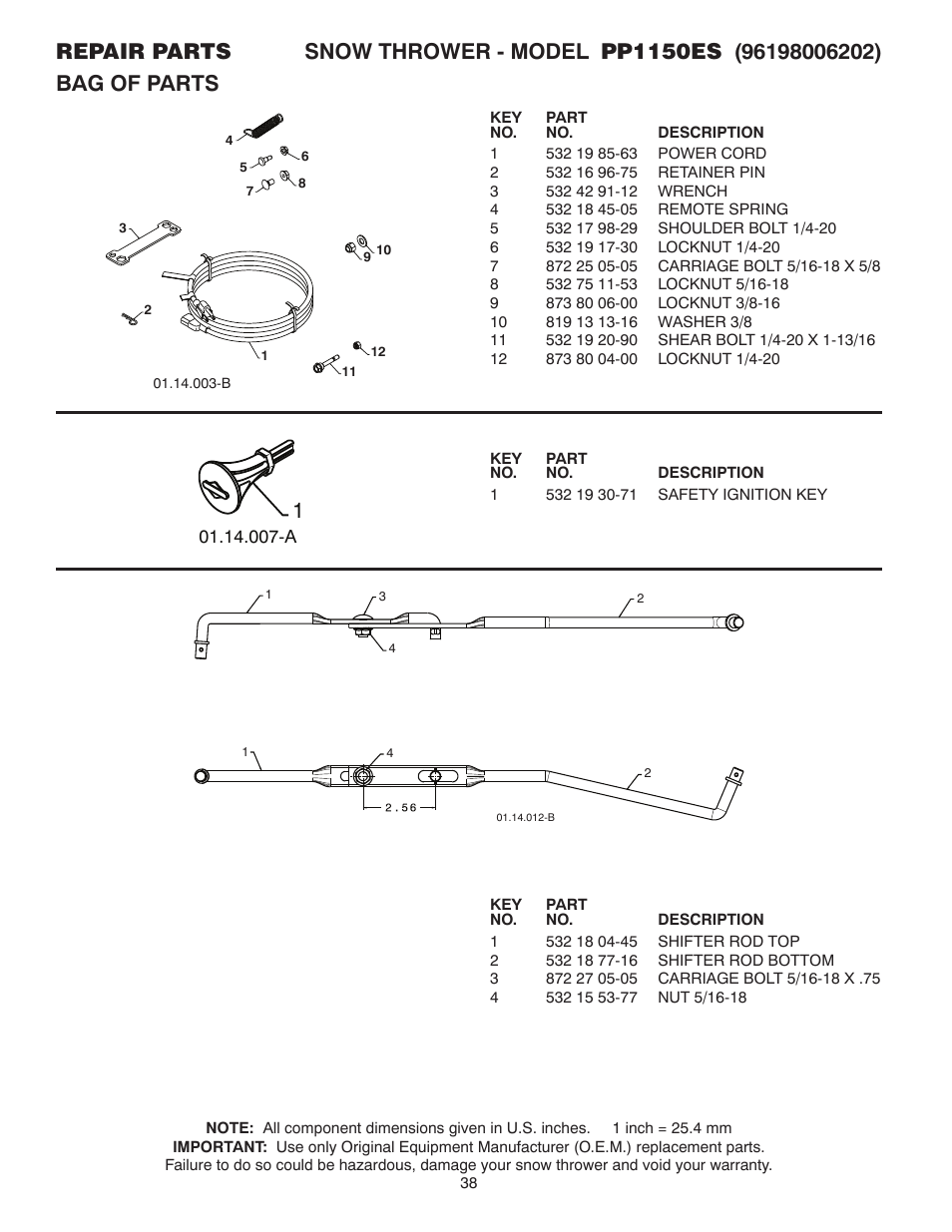 Poulan Pro PP1150ES SNOW THROWER User Manual | Page 38 / 40