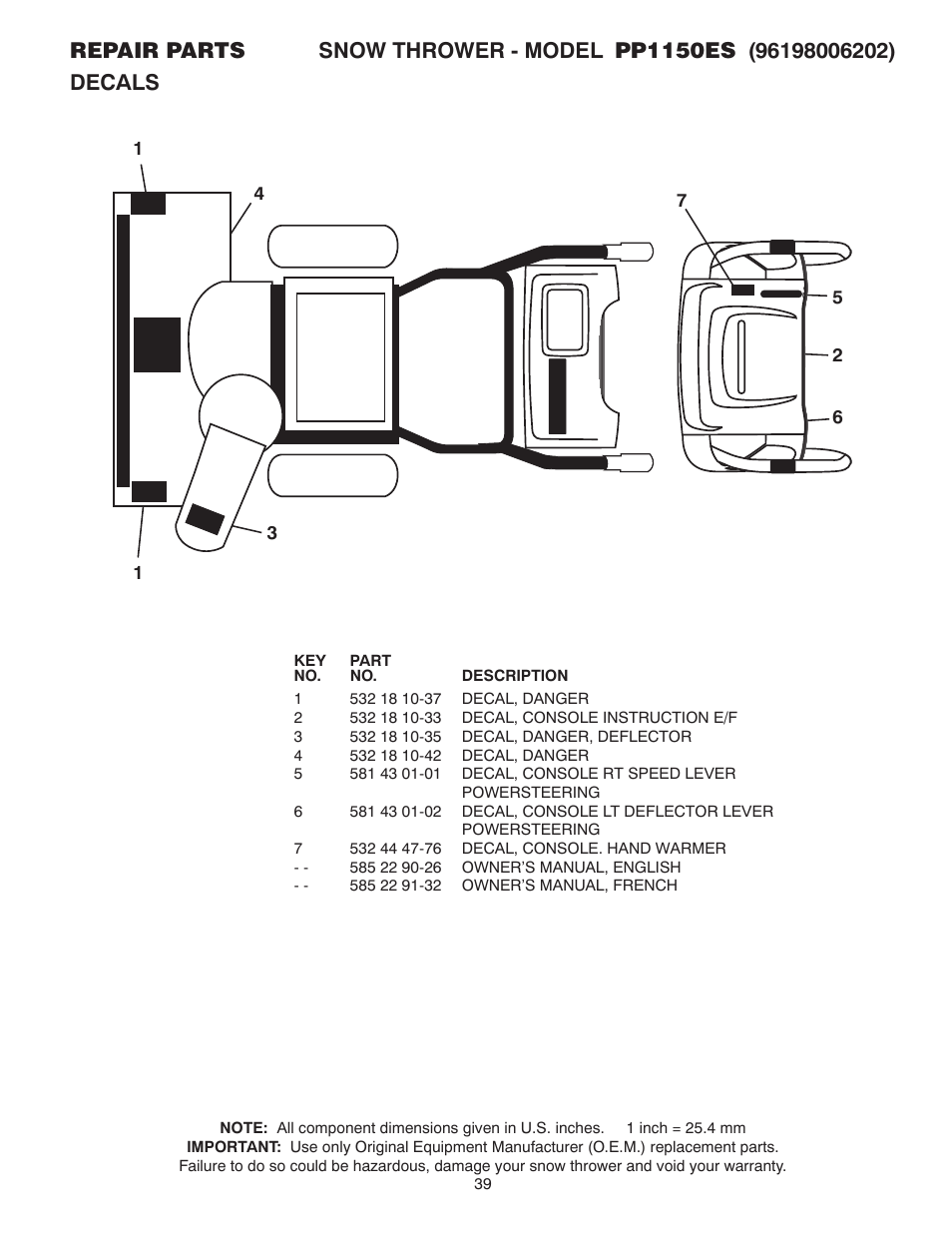 Poulan Pro PP1150ES SNOW THROWER User Manual | Page 39 / 40