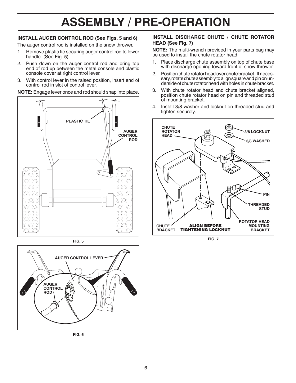 Assembly / pre-operation | Poulan Pro PP1150ES SNOW THROWER User Manual | Page 6 / 40